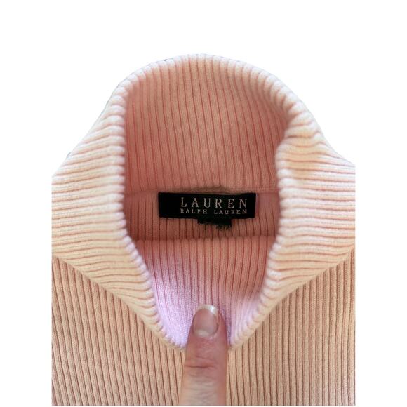 Ralph Lauren Women’s Pink Ribbed Long Sleeve Turtleneck Sweater Top Logo Small - Picture 4 of 5